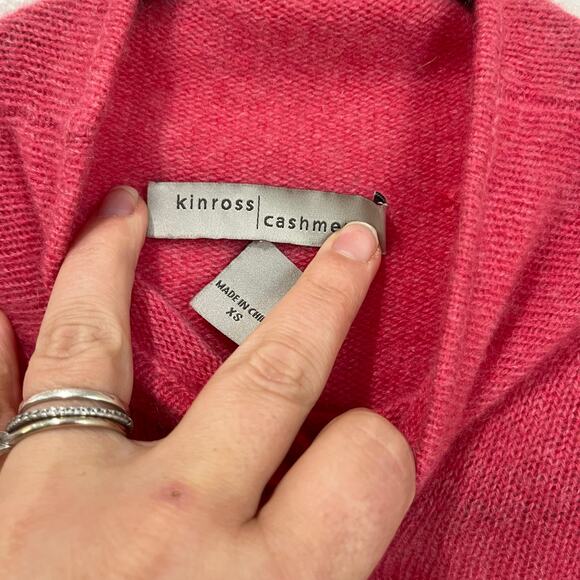 Kinross Cashmere Pink Mock Neck Button Cardigan Soft Cozy Minimalist XS - Picture 5 of 8